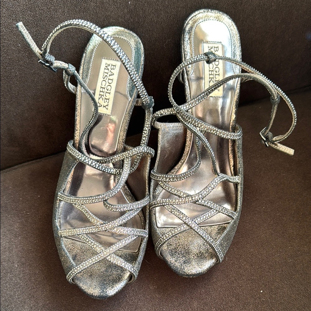 Badgley Mischka Silver Heels with Strappy Design